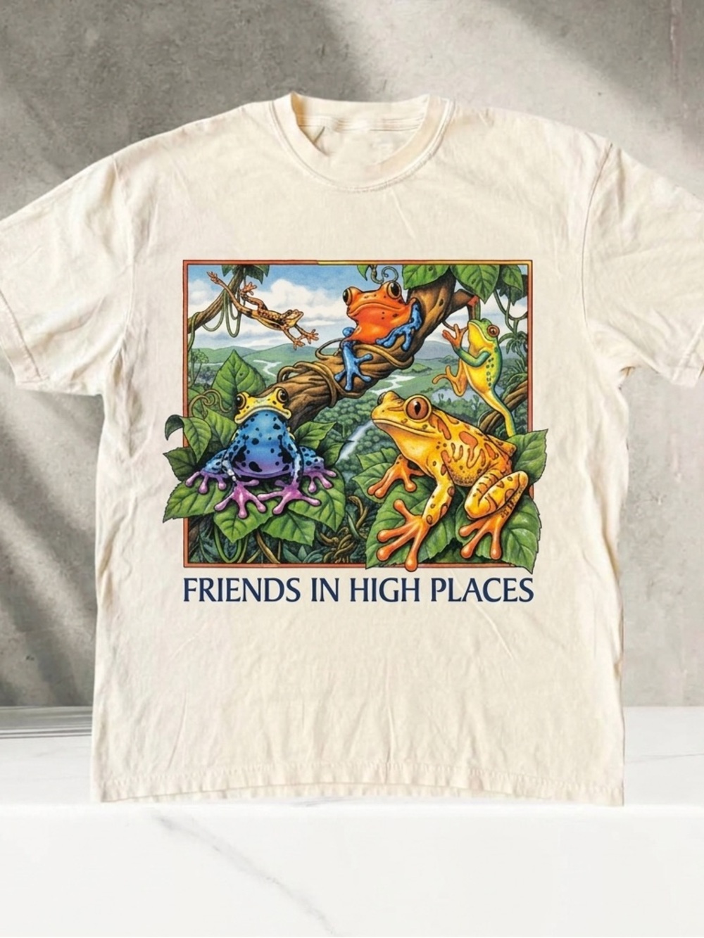 Friends in High Places Frog Graphic Tee - Unisex Off White